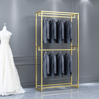Décorations de boutique, présentoir de vêtements en métal doré, vitrine dorée, support pour robe de mariée