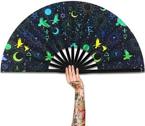 Éventail pliant grand format en gros, motif mystique Astrologie Corbeau Soleil Lune Symboles Sorcière pour Fête Rave et Décoration Murale Maison - Product Image 1