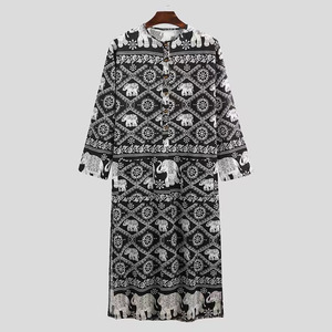 Robe décontractée pour hommes européens et américains, Abaya musulmane pour hommes, MAXI <span class=keywords><strong>Oracle</strong></span>-Bone, imprimé éléphant, en polyethersulfone anti-boulochage - Product Image 6