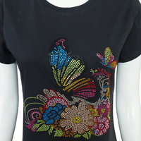 Motif de transfert thermocollant personnalisé papillon et fleur en strass pour la décoration de t-shirts et de vêtements, vente en gros