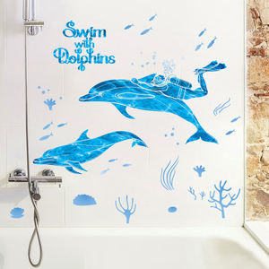 Personnalisé Mignon Dessin Animé <span class=keywords><strong>Dauphin</strong></span> <span class=keywords><strong>Stickers</strong></span> Muraux <span class=keywords><strong>pour</strong></span> Chambre des Enfants Chambre Décoration De <span class=keywords><strong>Salle</strong></span> De <span class=keywords><strong>Bain</strong></span> PVC Vinyle Décor Étanche Autocollants - Product Image 2