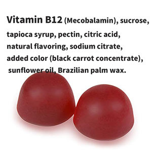 100 Count <strong>Vitamin</strong> <strong>B12</strong> 500mcg Gummy Candy for Teenagers-Solilan Brand Energy Production &amp; Metabolism Support Raspberry Flavor - Product Image 2