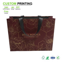 Bolsa de Papel Ecológica de Lujo con Diseño Floral, Acabado Mate Borgoña, Asa de Listón Negro, para Empaque de Velas y Manualidades, Venta al Por Mayor