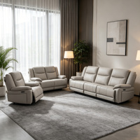 Juego de Sofás Reclinables Chesterfield de Cuero Genuino Gris Claro, Reclinación Eléctrica, 1+2+3 Plazas, con Soporte Ergonómico para Uso en Hoteles