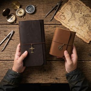 Carnet de voyage à trois volets en cuir véritable, carnet de notes moderne DIY, bloc-notes créatif TN, bloc-notes gaufré, cadeaux promotionnels - Product Image 1