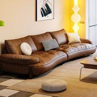 Vintage Braunes Italienisches Gerades Ledersofa Breiter Sitz Gepolstertes Ledersofa für Wohnzimmer Haushaltsmöbel