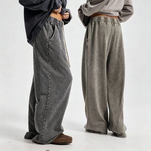 Pantalon de survêtement unisexe en molleton épais 400G, coupe droite oversize, style Y2K délavé à l'acide, streetwear pour homme 7734 - Product Image 2