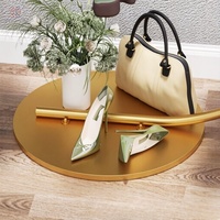 Porte-vêtements circulaire en métal doré, support de présentation de vêtements rond autoportant pour boutique de vêtements
