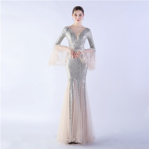 Vestido de Gala Chất lượng cao Thanh Lịch Cá lụa sóng cạnh thủ công mã hóa lưới đám cưới ăn tối giai đoạn Sequins buổi tối Áo - Product Image 2