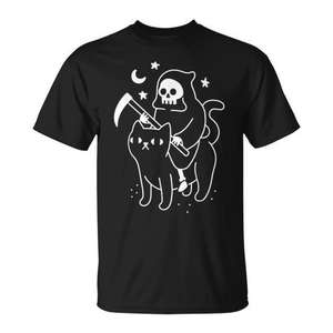 Camiseta Grim Reaper Death Rides A Cat, color negro, unisex, talla para adultos M L XL XXL - Product Image 1