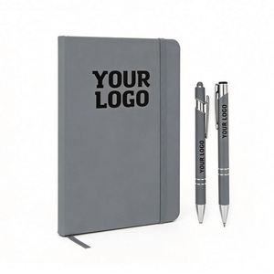 Logo A5 Grey PU Leather Gift Office Business Promo Gift Notebooks School Student Personal Hardcover Custom Notebook Wholesale - Product Image 1