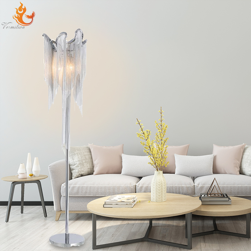 New Arrival Unique Luxury aluminum chain waterfall shape  tassel  led light floor lamp Standing Lamp