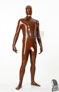 Herren Express Pass Schokoladen-<span class=keywords><strong>Latex</strong></span> 0,4mm Dicker Catsuit mit Einweg-Reißverschluss am Rücken Kapuze Handschuhe & Socken-3-Kondome - Product Image 6