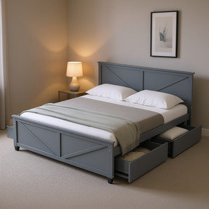 Cama King Size con Plataforma de Madera y Cajones de Almacenamiento, Estilo Rústico Gris, Muebles para Dormitorio - Product Image 2