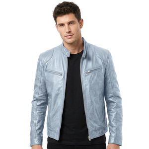 Chaqueta de cuero genuino clásica para hombre, estilo camionero, con botones, estilo motero, vintage, para invierno. - Product Image 1