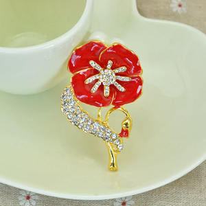 Broche en cristal de fleur de pavot de la <span class=keywords><strong>reine</strong></span> britannique, épingles de mode, émail rouge, cadeau du jour du souvenir britannique - Product Image 6