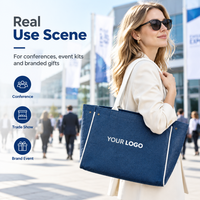 Sac fourre-tout à large base avec poche intérieure et passepoil contrastant pour impression de logo personnalisé