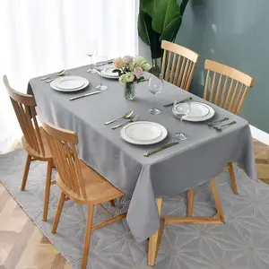 Mantel Jacquard de polialgodón resistente al agua, mantel suave de peso pesado para cocina, mesa de comedor, gris plateado