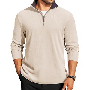 Sudadera con Cierre de Cremallera de un Cuarto para Hombre, con Logotipo Personalizado Bordado, al por Mayor, Lisa, Transpirable, con Cuello Alto, Informal, para Uso Diario y Laboral - Product Image 1
