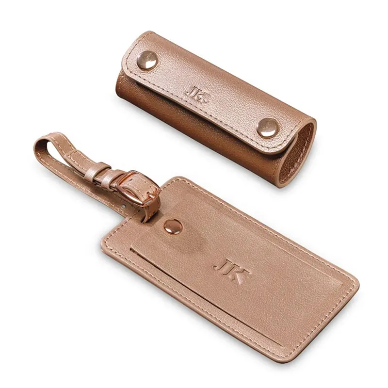 Custom Rose Gold Travel Suitcase Tag Waterproof Leather Luggage ID Tag With Kit