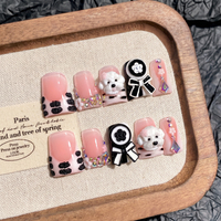 Ongles à presser en acrylique faits main, doublement embossés 3D, courbe française, luxe léger, couverture complète, faux ongles PMMA pour femmes