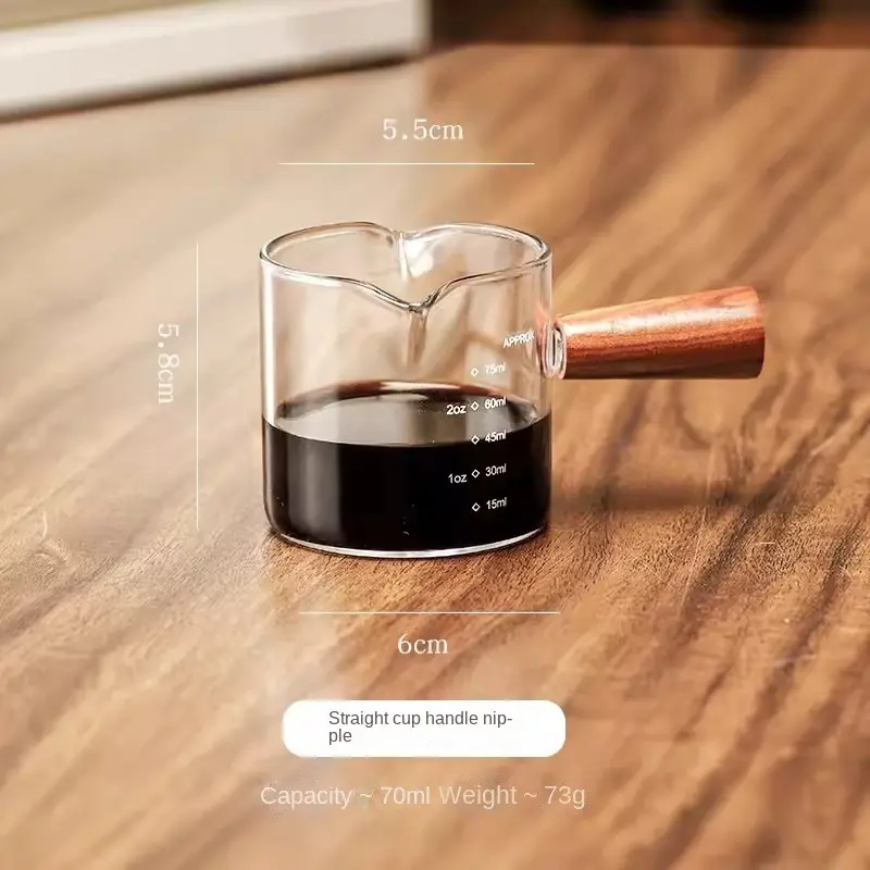 כוס אספרסו שקופה עם ידית עץ כלי קפה לכוס אונקיה