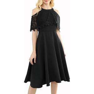 レースホルターネックプロム女性服ブラックドレス女性イブニングパーティードレス - Product Image 1