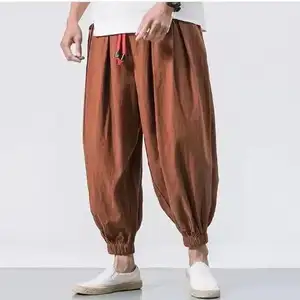 Calças soltas de seda gelo estilo chinês M-5XL calças plus size com rendas para homens calças casuais de rua