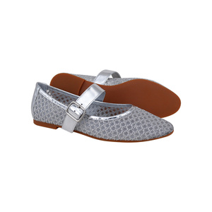 <span class=keywords><strong>Ballerine</strong></span> da Donna Eleganti e Leggere con Punta Affusolata, Design in Pelle Metallizzata Argento, Traspiranti con Cinturino a Fibbia - Product Image 2