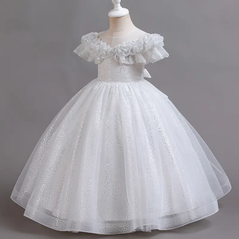 Vestido de renda floral para meninas de 3 a 14 anos, fantasia de noite de casamento para princesa e festa, vestido longo para crianças de 3 a 14 anos
