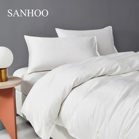 SANHOO Premium Logo personnalisé personnalisé blanc Polyester 60S Double King Sizes 4 pièces Ensemble de draps de literie