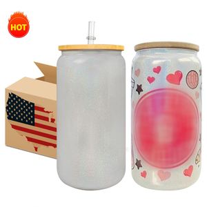 Vaso de Vidrio Blanco Brillante con Purpurina Holográfica de 15oz, 16oz, 20oz para Sublimación, con Pajita de Plástico - Product Image 2