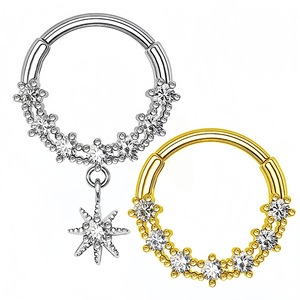 Anneau de nez en acier inoxydable avec pendentif étoile serti de zircon, ouvert et fermé, bijoux de piercing tendance - Product Image 1