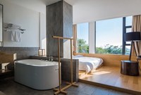 Juego de Dormitorio Moderno para Hotel de 5 Estrellas, Cama King Size de Tela, Forma Redonda, Incluye Otomana, Diseño de Lujo, Muebles Comerciales