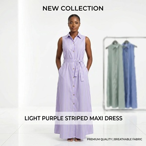 Vente directe usine – Nouvelle <span class=keywords><strong>robe</strong></span> longue élégante à rayures pour femme, <span class=keywords><strong>sans</strong></span> manches, cintrée à la taille, coupe trapèze – Sehe Fashion - Product Image 3