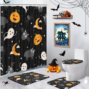 Black Halloween Cartoon Pumpkins Polyester Shower <b>Curtain</b> <b>Bathroom</b> <b>Curtain</b> Digital Print Waterproof Custom Print Wholesale - Product Image 1