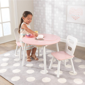 Mesa de almacenamiento redonda y juego de 2 sillas - Rosa y blanco para habitación infantil, muebles infantiles para bebés - Product Image 2