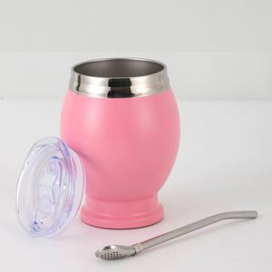 Vaso portátil de 12 oz con diseño de cáscara de huevo, de doble capa, aislado al vacío, de acero inoxidable, para exteriores, con pajita y cuchara. - Product Image 3