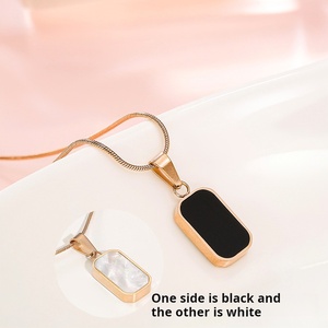 Gold PVD Stainless Steel Necklace | Black & White Double-Sided Natural Rectangular Pendant | Waterproof & Hypoallergenic - Product Image 2