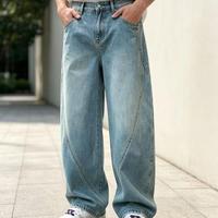 Jeans pour hommes grande taille personnalisables, simples, confortables, coupe slim, taille mi-haute, tendance, vente en gros