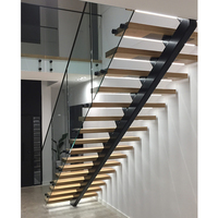 Système de marches d'escalier en bois massif flottant industriel d'intérieur pour villa facile à installer Escalier droit