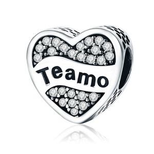 925 Sterling Silber Spanisches <span class=keywords><strong>Teamo</strong></span> Ich Liebe Dich Pfeil-Perlen Zirkon-Anhänger Geschenk - Product Image 5