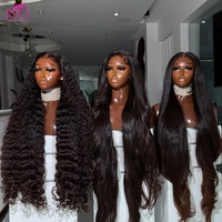Perruques de Cheveux Humains Bruts Indiens Ondes Profondes Souples Transparent HD Full Lace Frontal pour Femmes Noires
