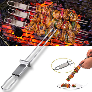 Brochetas Kabob de 13 pulgadas, doble tenedor, brochetas de barbacoa de Metal para asar a la parrilla, brocheta plana de acero inoxidable con deslizador - Product Image 5