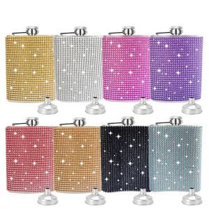 Diamond Hip Flasks 6oz Bling Rhinestone Hip Flask for Liquor <b>Glitter</b> with Funnel Diamond Leakproof Pocket Flask - Product Image 1