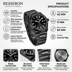 Reloj de Cuarzo Minimalista Luminoso a Prueba de Agua de 42 mm con Logotipo Personalizado, Negro 5A, para Hombre, Reloj de Lujo con Correa de Acero, Proveedor - Product Image 2