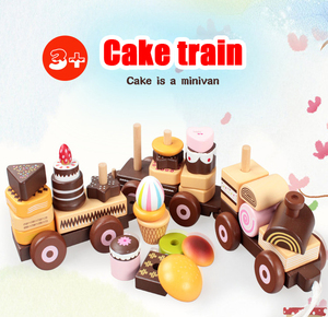 Combinazione magnetica <span class=keywords><strong>torta</strong></span> al cioccolato Dessert cibo cognitivo tirare treno in legno auto giocattolo per bambini - Product Image 2