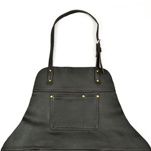 Delantal de babero con espalda cruzada de cuero resistente con correas ajustables y bolsillos para chefs, barberos, artesanos de barbacoa - Product Image 4