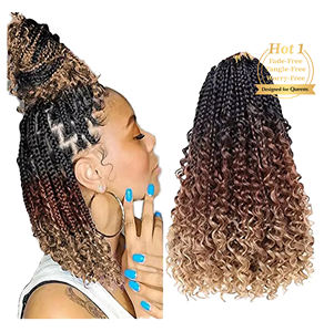 Extensiones de Cabello Sintético Pre-Enlazadas Estilo Boho Box Braids con Puntas Rizadas Teñidas, Fibra Resistente a Altas Temperaturas, Venta Directa de Fábrica al por Mayor - Product Image 1
