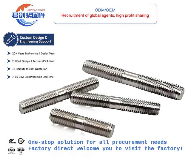 M10 Stud Bolt with Hex Head Double End Thread Rod Sided Stainless Steel Alloy and Carbon Material and DIN Standard M3 Unf Thread